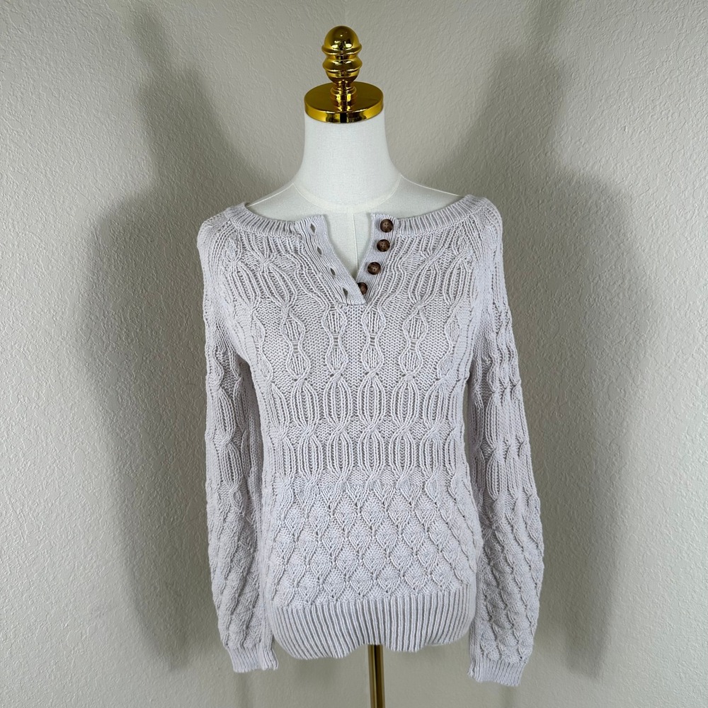 Sparrow Anthropologie Cable Knit Sweater Womens Large Henley Gray Boho